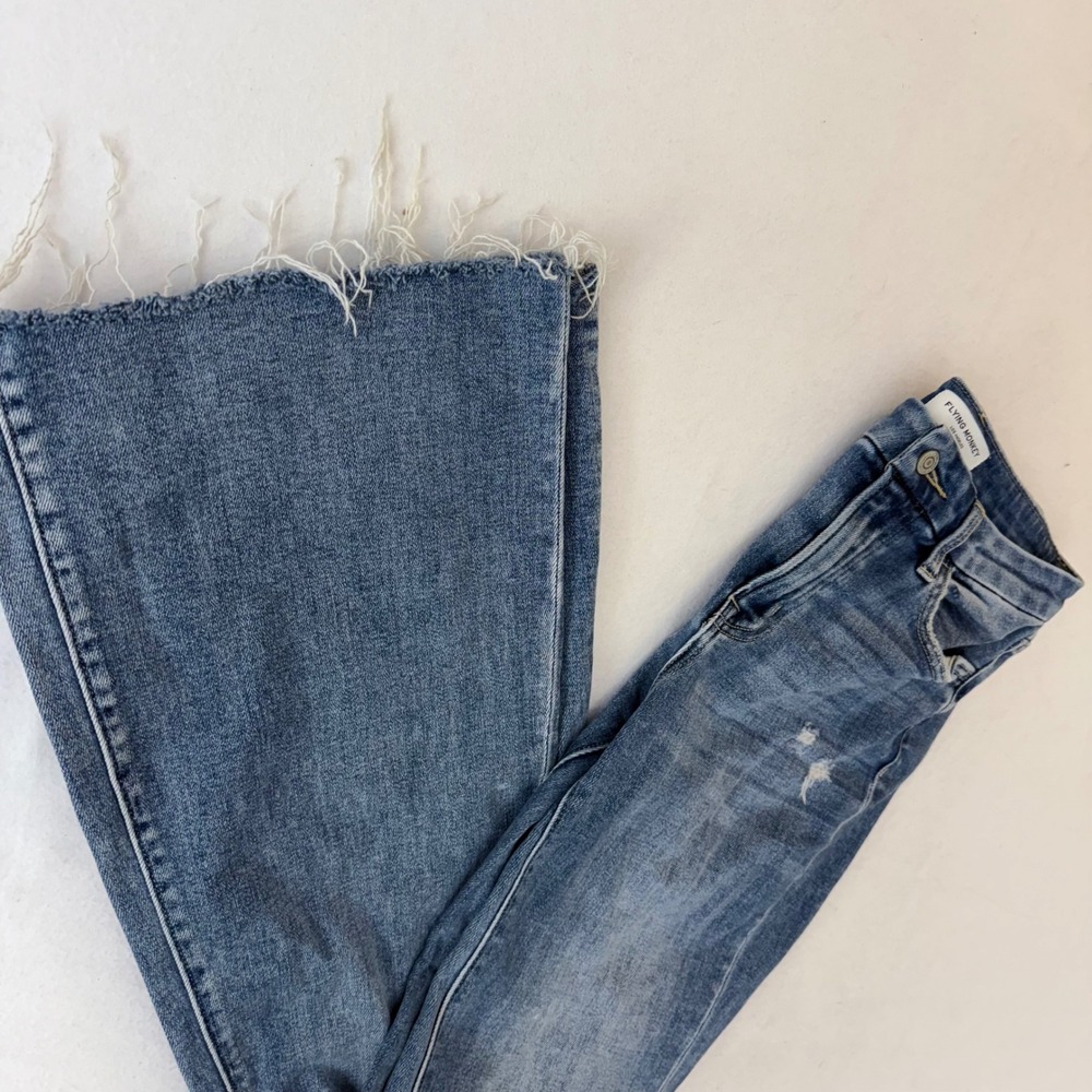 Flying Monkey Mid-Rise Flare Distressed Raw Hem Jeans BY4720L Blue Size 29 - Picture 12 of 12